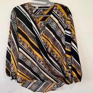 Marc New York Black and White Yelloe Wrap‎ Blouse 3/4 Sleeve Size M